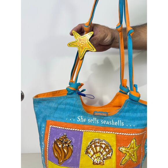 Anne Ormsby Surviving Stress Tote Washed Canvas Embroidered Shells Wood - Picture 10 of 16